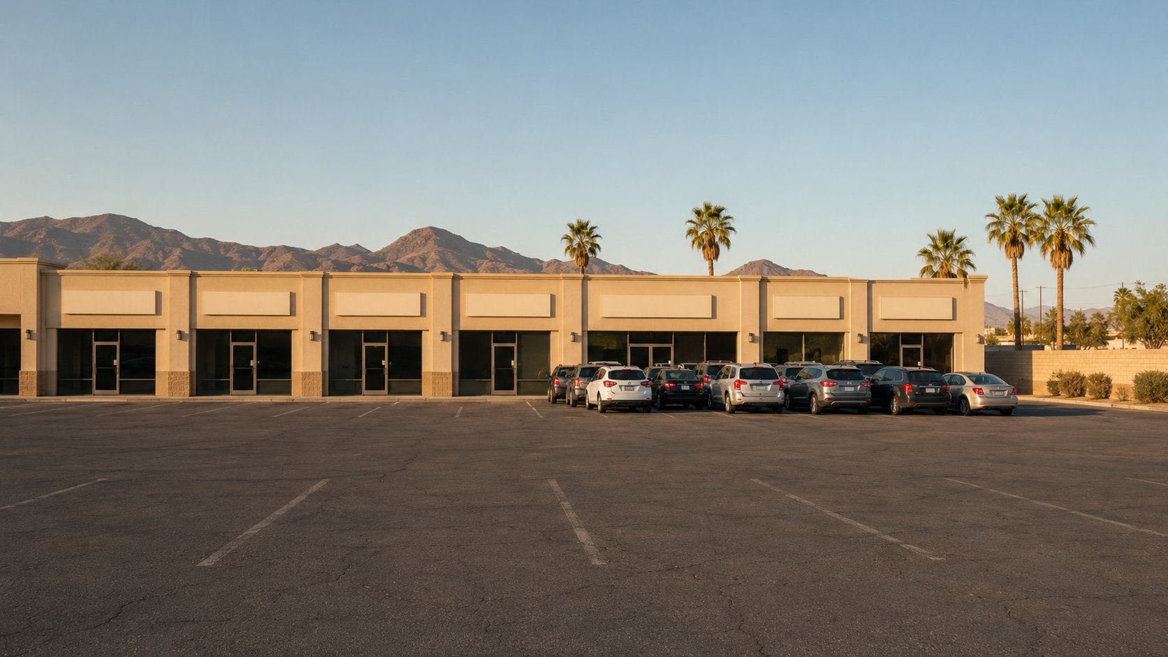 住宅街のstrip mall。個人店は外観では見分けがつかない（イメージ）